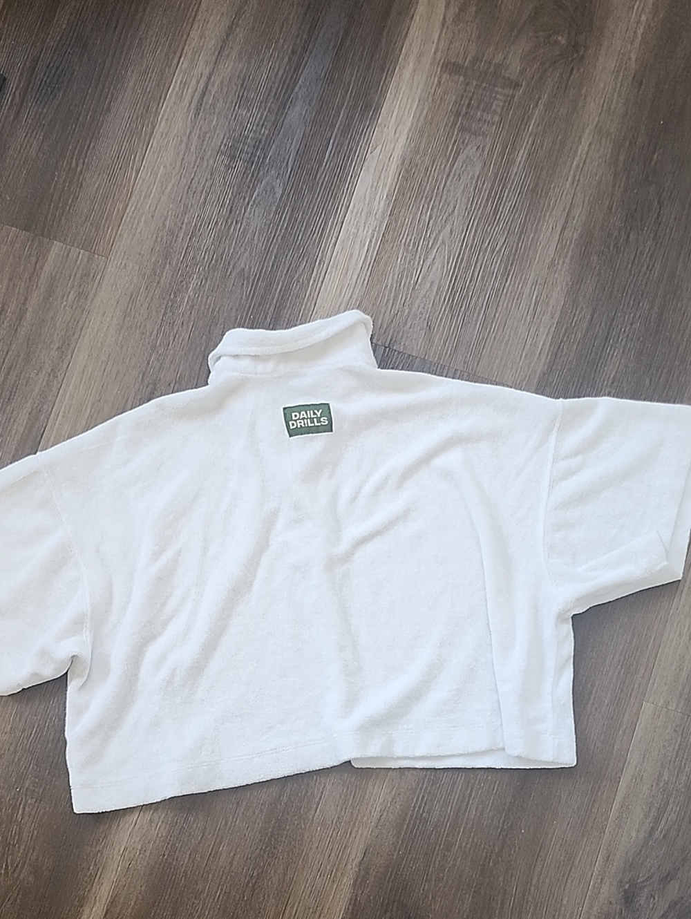 Daily Drills White Cropped Terry Polo with Green Logo